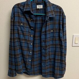 American Eagle Outfitters Blue and Brown Plaid Shirt